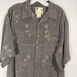 banana cabana silk shirt Men's XL Gray Hawaiian Palm Trees Tropical Shirt Beach